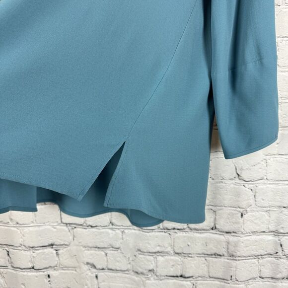 Eileen Fisher Womens Lantern Sleeve Georgette Silk Blouse Tunic Top Size SP Blue - Picture 8 of 12